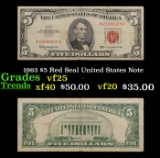 1963 $5 Red Seal United States Note Grades vf+
