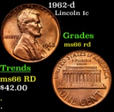 1962-d Lincoln Cent 1c Grades GEM+ Unc RD