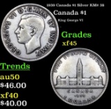 1939 Canada $1 Silver KM# 38 Grades xf+