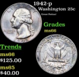 1942-p Washington Quarter 25c Grades GEM+ Unc