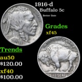 1916-d Buffalo Nickel 5c Grades xf+