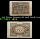 1920 Weimar Germany 100 Mark Note P: 69A Grades vf+