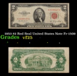 1953 $2 Red Seal United States Note Fr-1509 Grades vf+