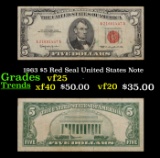 1963 $5 Red Seal United States Note Grades vf+
