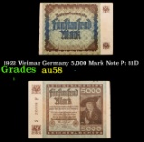 1922 Weimar Germany 5,000 Mark Note P: 81D Grades Choice AU/BU Slider
