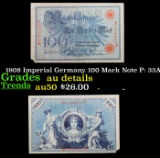 1908 Imperial Germany 100 Mark Note P: 33A Grades AU Details