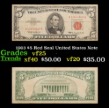 1963 $5 Red Seal United States Note Grades vf+