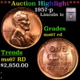 ***Auction Highlight*** 1957-p Lincoln Cent 1c Graded ms67 rd BY SEGS (fc)