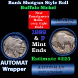 Buffalo Nickel Shotgun Roll in Old Bank Style 'Abbott Coin Counter AutoMat' Wrapper 1929 & p Mint En
