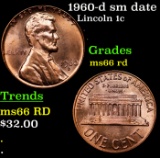 1960-d sm date Lincoln Cent 1c Grades GEM+ Unc RD