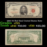 1963 $5 Red Seal United States Note Grades vf+