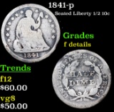 1841-p Seated Liberty Half Dime 1/2 10c Grades f details