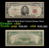 1963 $5 Red Seal United States Note Grades vf+