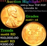 ***Auction Highlight*** 1945-p Lincoln Cent Near TOP POP! 1c Graded ms67+ rd By SEGS (fc)