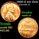 1960-d sm date Lincoln Cent 1c Grades GEM+ Unc RD