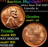 ***Auction Highlight*** 1954-s Lincoln Cent Near TOP POP! 1c Graded GEM++ RD By USCG (fc)