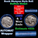 Buffalo Nickel Shotgun Roll in Old Bank Style 'Abbott Coin Counter AutoMat' Wrapper 1929 & p Mint En