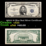1953A $5 Blue Seal Silver Certificate Grades vf+