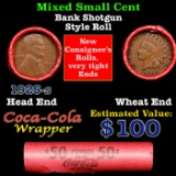 Mixed small cents 1c orig shotgun roll, 1923-p Lincoln Cent, 1906 Indian Cent other end, Coca Cola B