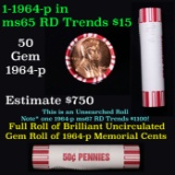 Shotgun Lincoln 1c roll, 1964-p 50 pcs Brandt 50c Wrapper.