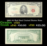 1963 $5 Red Seal United States Note Grades vf+