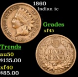 1860 Indian Cent 1c Grades xf+