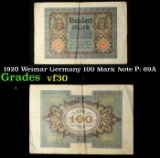 1920 Weimar Germany 100 Mark Note P: 69A Grades vf++