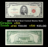 1963 $5 Red Seal United States Note Grades vf+
