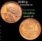 1948-p Lincoln Cent 1c Grades GEM Unc RB