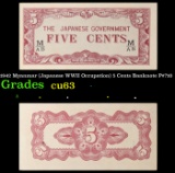 1942 Myanmar (Japanese WWII Occupation) 5 Cents Banknote P#?10 Grades Select CU