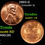 1963-d Lincoln Cent 1c Grades Gem+ Unc RD