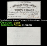 1861 Confederate States Twenty Dollars Loan Interest Note Grades Choice AU/BU Slider