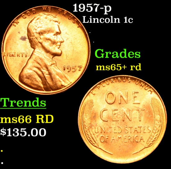 1957-p Lincoln Cent 1c Grades Gem+ Unc RD