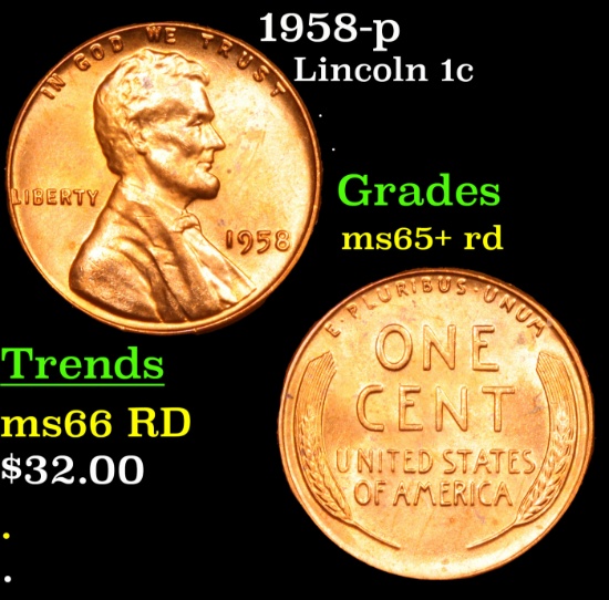 1958-p Lincoln Cent 1c Grades Gem+ Unc RD