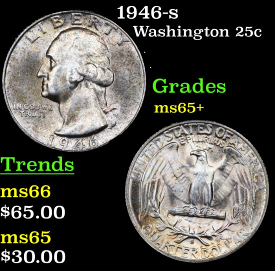 1946-s Washington Quarter 25c Grades GEM+ Unc