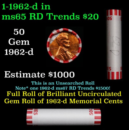 Shotgun Lincoln 1c roll, 1962-d 50 pcs Bank Wrapper.