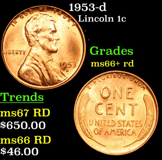 1953-d Lincoln Cent 1c Grades GEM++ RD