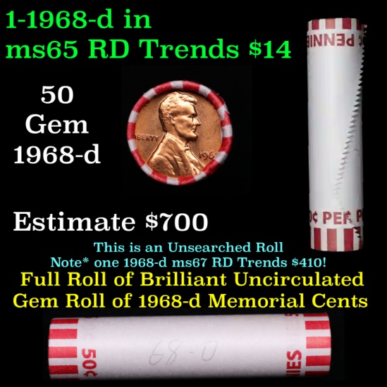Shotgun Lincoln 1c roll, 1968-d 50 pcs Bank Wrapper.