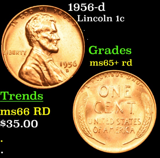 1956-d Lincoln Cent 1c Grades Gem+ Unc RD