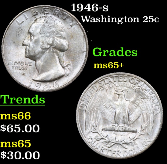 1946-s Washington Quarter 25c Grades GEM+ Unc