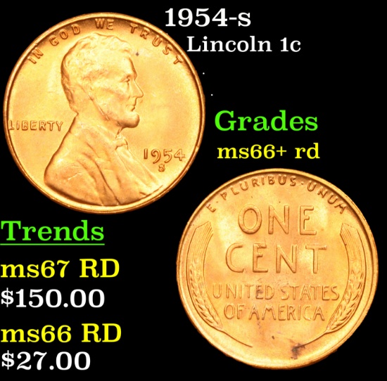 1954-s Lincoln Cent 1c Grades GEM++ RD