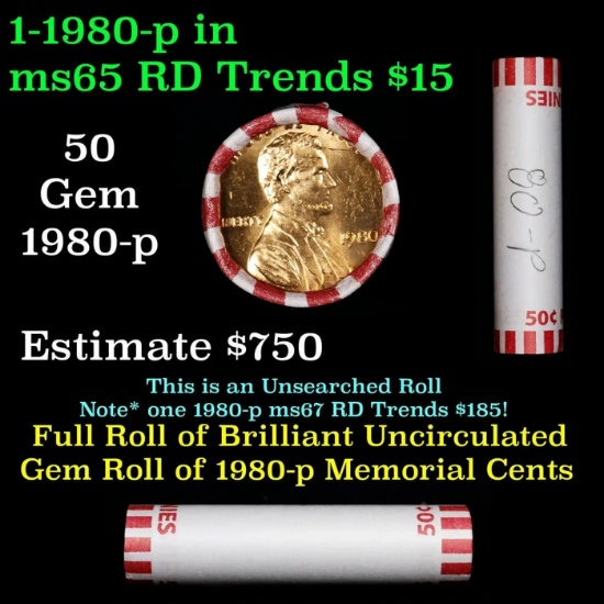 Shotgun Lincoln 1c roll, 1980-p 50 pcs Bank Wrapper.
