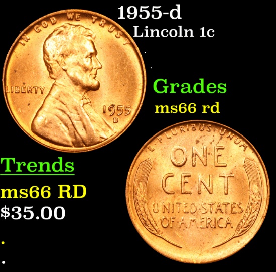 1955-d Lincoln Cent 1c Grades GEM+ Unc RD