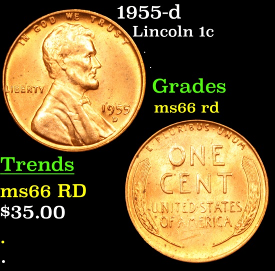 1955-d Lincoln Cent 1c Grades GEM+ Unc RD