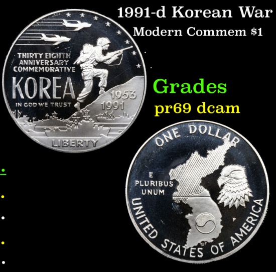 Proof 1991-d Korean War Modern Commem Dollar $1 Grades GEM++ Proof Deep Cameo