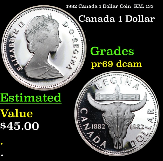 Proof 1982 Canada 1 Dollar Coin  KM: 133 Grades GEM++ Proof Deep Cameo