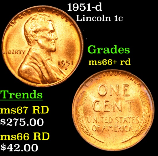 1951-d Lincoln Cent 1c Grades GEM++ RD