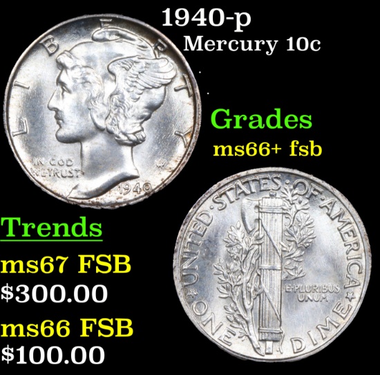 1940-p Mercury Dime 10c Grades GEM++ FSB