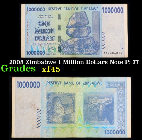 2008 Zimbabwe 1 Million Dollars Note P: 77 Grades xf+