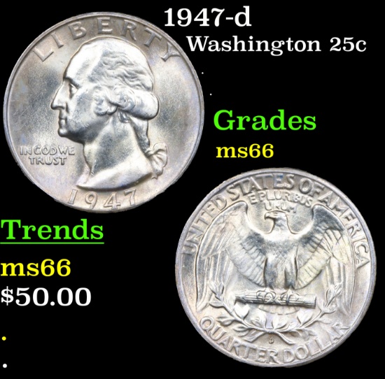 1947-d Washington Quarter 25c Grades GEM+ Unc